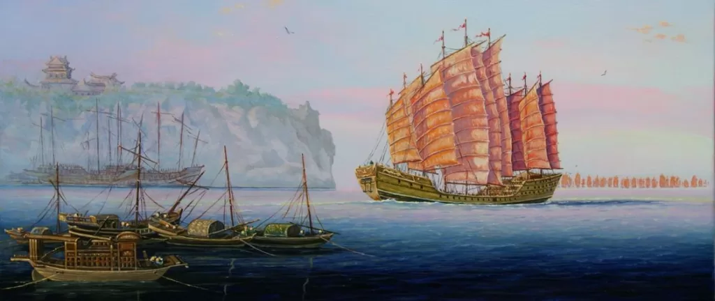 An illustration Chinese Treasure Ship that was used by Zheng He. Before the Rise of Europe
