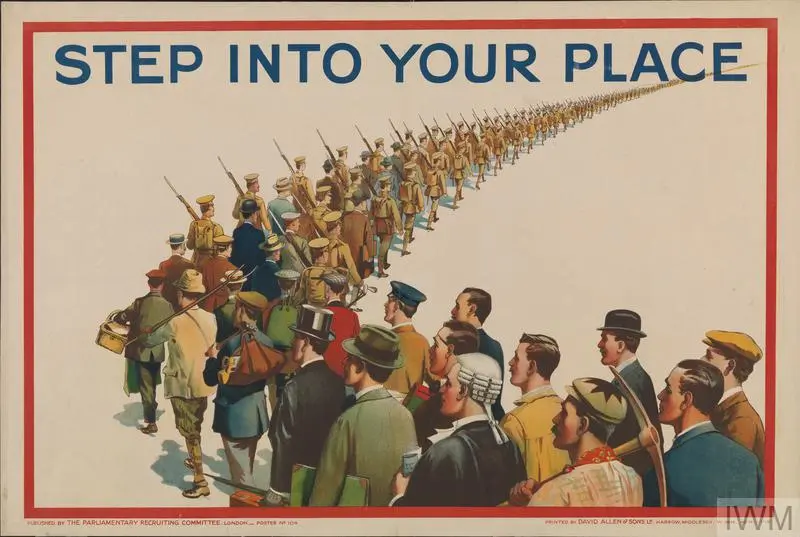 A WWI recruitment poster 'step into your place'. Causes of WWI