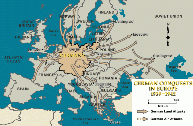 German lines of attack during WWII. (Source: Holocaust Explained)